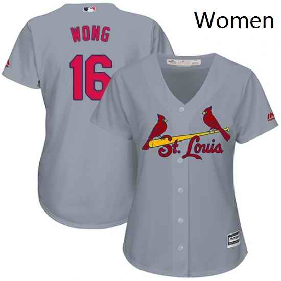 Womens Majestic St Louis Cardinals 16 Kolten Wong Replica Grey Road Cool Base MLB Jersey